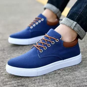 Canvas Flat Shoes for Men Solid Casual Sneakers Brand Male Skateboard Shoes Lace Up Cozy All-Match Big Size 39-48 Man Walk Shoes 39 синий