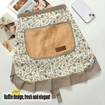 Canvas Flower Half-length Apron Female Kitchen Household Work Clothes Anti-fouling Wear-resistant Cooking Half-waist Apron кофейный
