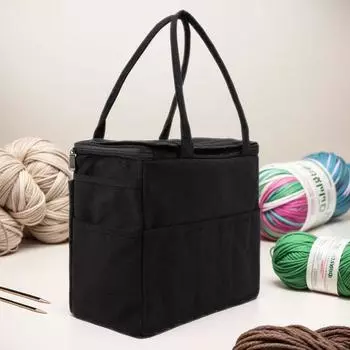 Canvas Yarn Storage Bag Large Capacity Knitting Bag with Multi-layer Pockets Tote Organizer for Hooks Knitting Needles белый