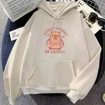 Capybara Don t Worry Be Cappy Hoodies Женская/Мужская Одежда Sudaderas Con Capucha Зимняя Теплая Мультяшная Толстовка Kawaii Для Девочек Толстовка S