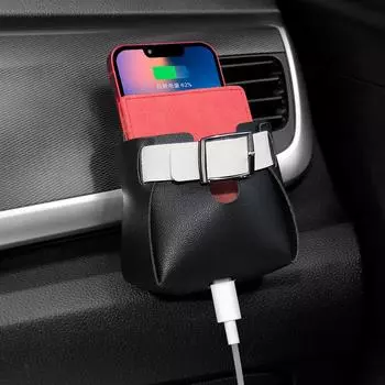 Car Air Vent Storage Bag Air Vent Dashboard Tidy Hanging Organizer Box Hanging Multi-Functional Leather Storage Bag Organizer чёрный