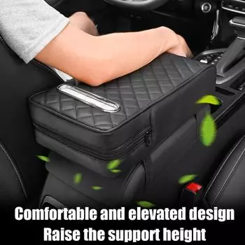 Car Armrest Cover Leather With Tissue Storage Memory Auto Height Universal Foam Cushion Protective Pad Armrest Support Cent D2e3