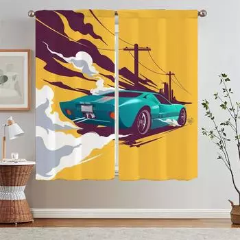Car Art Fabric Curtain for Children s Room Partition Bedroom Curtains 2 Pieces Customs Free Shipping Products Window Blinds Home W50xH70cmx2pcs-CL