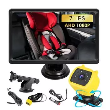 Car Baby Mirror Adjustable 170° Wide Angle 7in Car Rear Seat Baby Child Safety Mirror Monitor Rotatable Interior Rearview Mirror чёрный