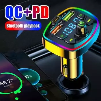Car Bluetooth 5.0 FM TransmitterDual USB PD Type-C Fast Charging Hands-free Call Phone Charger MP3 Player