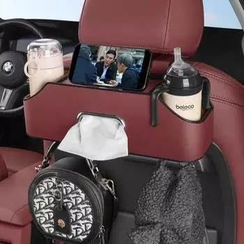 Car Chair Back Storage Box Tissue Hanging Bag Multifunctional Storage Box Car Rear Seats Water Cup Storage Phone Holder розовый