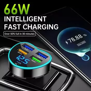 Car Charger 66W 5 Ports Lighter Fast Charging PD QC3.0 USB Type C Car Phone Charger Adapter чёрный
