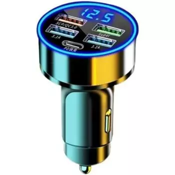 Car Charger USB Adapter LED Voltage Monitor 4USB+PD Cigarette Lighter Adapter USB C Compatible with Android/iPhoneTabletsDevices