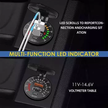 Car Charger with LED 36W Dual USB QC 3.0 12/24V Waterproof USB PD Outlet Fast Charge For Car Motorcycle