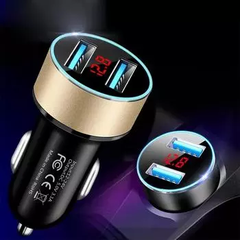 Car Chargers 2 Ports Fast Charging For Samsung Huawei iphone 11 8 Plus Universal Aluminum Dual USB Car-charger Adapter красный