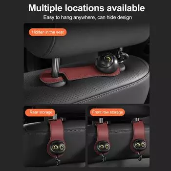 Car Cute Cat Car Seat Headrest Hook Hidden PU Leather Hanging Hooks 25kg Load Organizer Kit Interior Seat Back Hanger Hook
