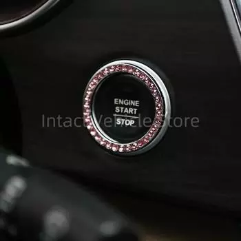 Car Diamond One Click Start Decorative Ring Button, Car Water Diamond Decorative Cover, Protective Cover, Decorative Ring Point синий