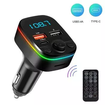 Car FM Transmitter Bluetooth 5.0 Handsfree C6p Vehicle Remote Bluetooth FM With Control Transmitter Call MP3 Hands-free 3A Z3B0
