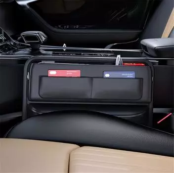 Car Front Sear Console Side Seat Gap Filler Organizer PU Leather Universal Black