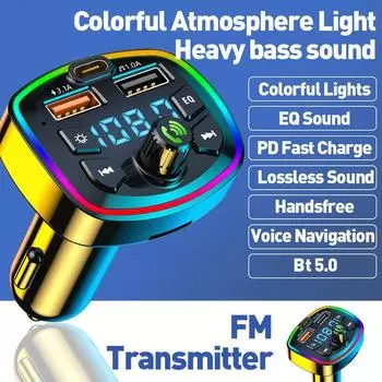 Car Hands-Free BT 5.0 FM Transmitter Car Kit 2 USB MP3 Modulator Player Handsfree Audio Receiver чёрный