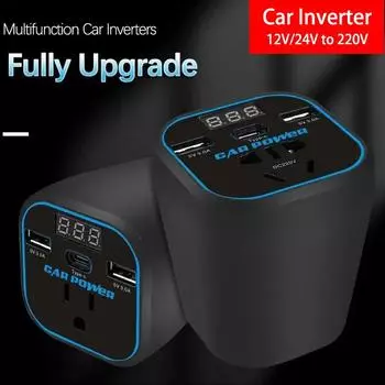 Car Inverter DC 12V/24V to AC 220V Car Socket Power Inverter With LED Display Multifunctional Convert Adaptor 3.1A Fast Charging чёрный