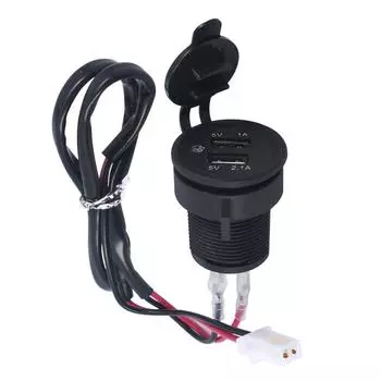 Car Motorcycle Dual USB Socket Splitter 12V-24V Plug DC 5V 2.1A Car Power Adapter Phone Charger Blue Light with Cable чёрный
