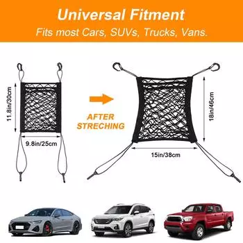 Car Net Storage Pocket Seat Back Net Bag Barrier of Backseat Kids Dogs Pets Elastic Stretchable Divider Mesh Organizer 9.8x11.8i
