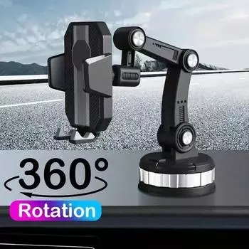 Car Phone Holder 360 Degree Rotation Multi-functional Shockproof Washable Strong Sticky Gel Pad Fits Large Trucks and Supports серый