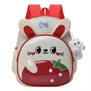 Car Rabbit Little Cartoon Backpack With Plush Pendant Oxford Cloth School Bag Red Bunny