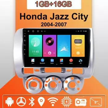 Автомобильное радио Android Auto Carplay для Honda Jazz City 2004-2007, мультимедийный проигрыватель, головное устройство, стерео, GPS-навигация, BT WIFI 1+16 ГБ 1+16GB