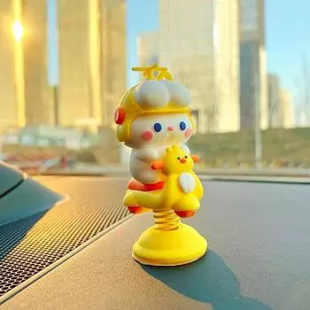 Car rocking doll, teddy bear, interior props, miniature terrarium, gift accessories, yellow bike rabbit, 1 piece,Korean car acc