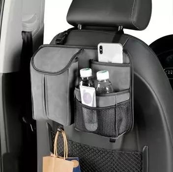 Car Seat Back Organizer Large Capacity Car Seat Back Storage Bag With Hook Suede Car Tissue Box серый