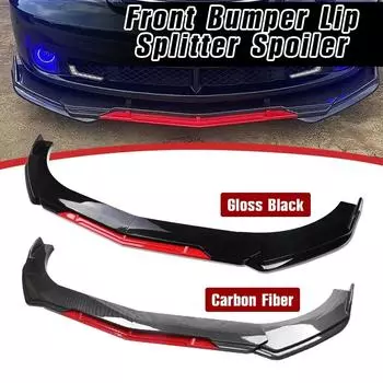 Car Sharp Gloss Black Red Tongue Передний бампер Lip Chin Spoiler Splitter Diffuser Body Kit Trim Air Dam Protector Universal Most