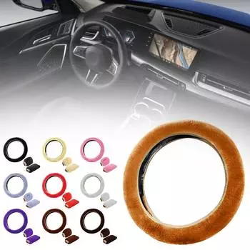 Car Steering Wheel Cover Gearshift Handbrake Cover Plush Protector Black Super Collar Women Soft Thick Pink Decoration Man L7M2