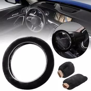 Car Steering Wheel Cover Gearshift Handbrake Cover Decoration Plush Collar Warm Man Women Soft Thick Super Protector C6f3