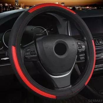 Car Steering Wheel Cover Micro Fiber Leather With Holes Multicolor Strip M Size fit 14-15 (37-38cm) Standard Steering чёрный