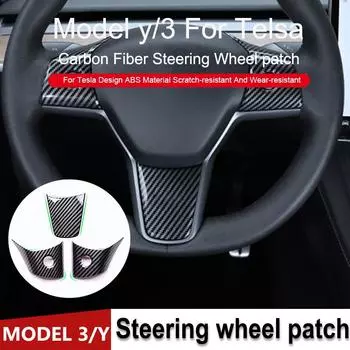 Car Steering Wheel Trim For Tesla Model 3 Model Y Automotive Interior Stickers ABS Carbon Fiber Patch Decoration Accessories