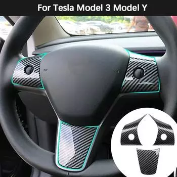 Car Steering Wheel Trim Of ABS Carbon Fiber Matte For Tesla 2024/2024 Interior Modified Accessorie For Tesla Model 3 Model Y