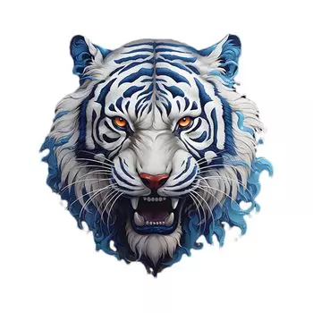 Car Stickers and Decals, Car Decoration Stickers - Blue Flower Porcelain New Tiger Head 10cm
