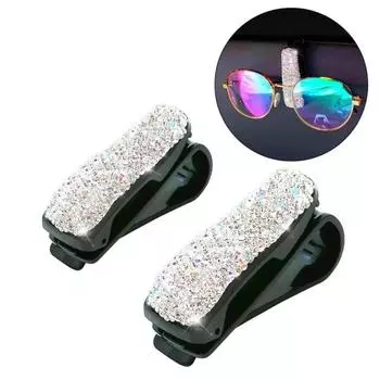 Car Sun Visor Glasses Clip With Artificial Diamonds Use These To Keep Your Car Organized And Stylish белый