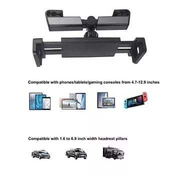 Car Tablet Mount Holder Clips for Rear Seat Entertainment 360 Degree Rotation Universal Anti-Vibration Easy Installation