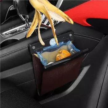 Car Trash Can Front-Row Hanging Garbage Bin Pu Leather Foldable Storage Co-Pilot Trash Bag Auto Organize Interior Accessories 500mL-1L коричневый