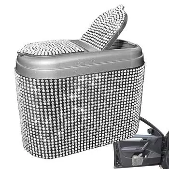 Car Trash Can Rhinestone Design Multipurpose Car Organizers And Storage Portable Car Trash Bin Litter Can Car Interior
