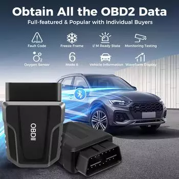 Автомобильный считыватель кодов неисправностей Bluetooth5.4 Автомобильные диагностические инструменты для IOS Android Windows Сканер кодов Поддержка Smart Scan Tool ODB2 чёрный