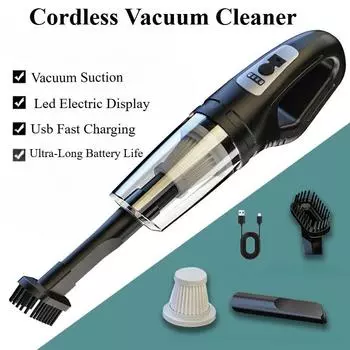 Car Vacuum Cleaner Strong Suction Wireless Portable Vacuum Cleaners Household Handheld Powerful Cleaning Machine for Home Car чёрный