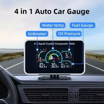 Car Voltmeter 4 IN 1 Volt Gauge Water Temp Oil Pressure Meter Fuel Level Tank Holding Tank 1/8 nptSensor with 34-40mm Adapter