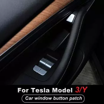 Car Window Lift Switch Button Door Open Sticker Trim For Tesla Model 3 2017-2024 Interior Modification Decoration Accessories серебряный