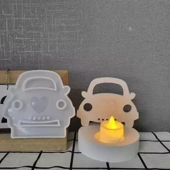 Car with Heart Candlestick Silicone Mold DIY Handmade Tea Light Candlestick Holder Plaster Mold Home Decor Gifts