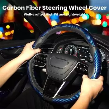 Carbon Fiber Steering Wheel Cover 3PCS Set – Anti-Slip, Scratch-Resistant, Universal Fit For 14–16 Inch Wheels – Interior For Cars, SUVs One Size синий