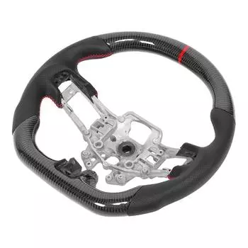 Carbon Fiber Steering Wheel Nappa Perforated Leather Red Stitching Fit for Ford Mustang V6/EcoBoost/GT/Shelby чёрный