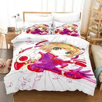 Комплект постельного белья Cardcaptor Sakura Single Twin Full Queen King Size, комплект постельного белья Aldult Kid Bedroom Duvetcover Sets 3D Print Anime EU Single 135x200cm