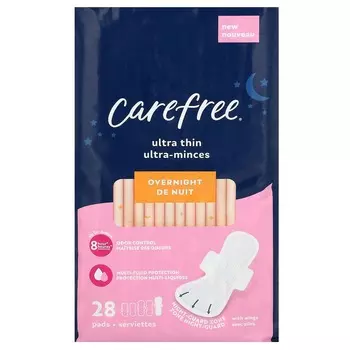 Carefree, ультратонкие, ночные прокладки, с крылышками, 28 шт.