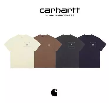 Carhartt Мужская женская летняя новая хлопковая ткань с круглым вырезом и карманом с логотипом Mountain M чёрный