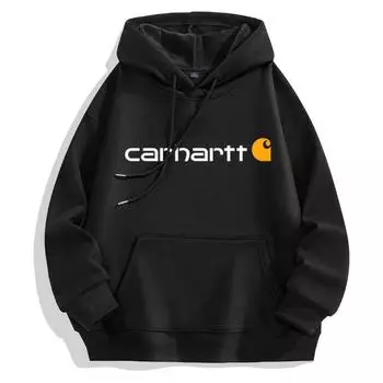 carhartt Толстовка большого размера с капюшоном из плюша из серебристой лисицы, теплая, высокого качества, с принтом из хлопка, осень/зима XS чёрный