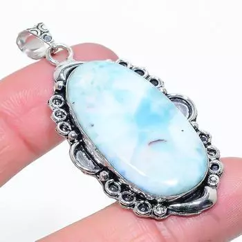 Caribbean Larimar Gemstone 925 Sterling Silver Jewelry Pendant 2.32 G5J79